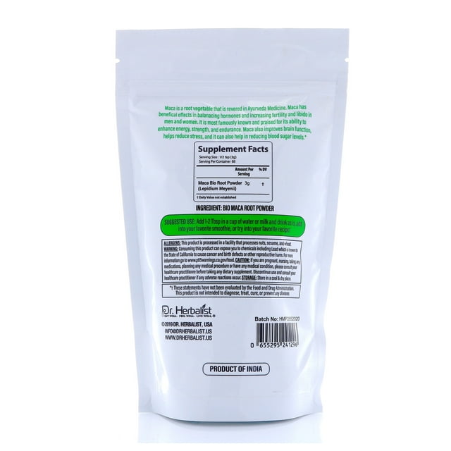 Dr. Herbalist Natural Maca Bio Root Powder | Lepidium | 200g - 7 oz