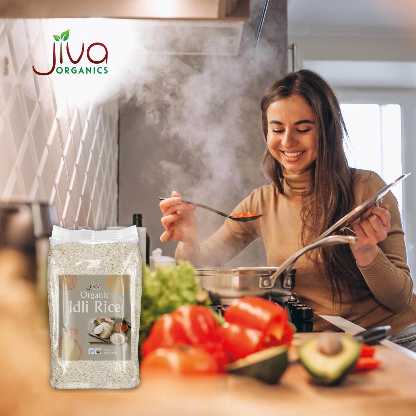 Jiva Organic Idli Rice 10 Pound Bag - Non-GMO, USDA Organic, Vegan, Perfect for Idli & Dosa - Short Grain Parboiled Rice