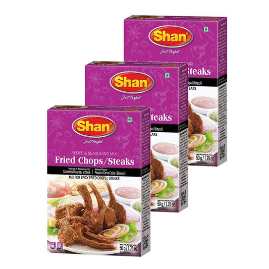 Shan - Fried Chops/Steak Seasoning Mix (50g) - Spice Packets for Spicy Fried Meat (Pack of 3)