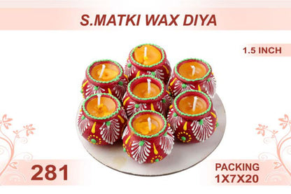 Small Matki Wax Diya 7pc 1.5inch #281 - Diwali Clay Diya