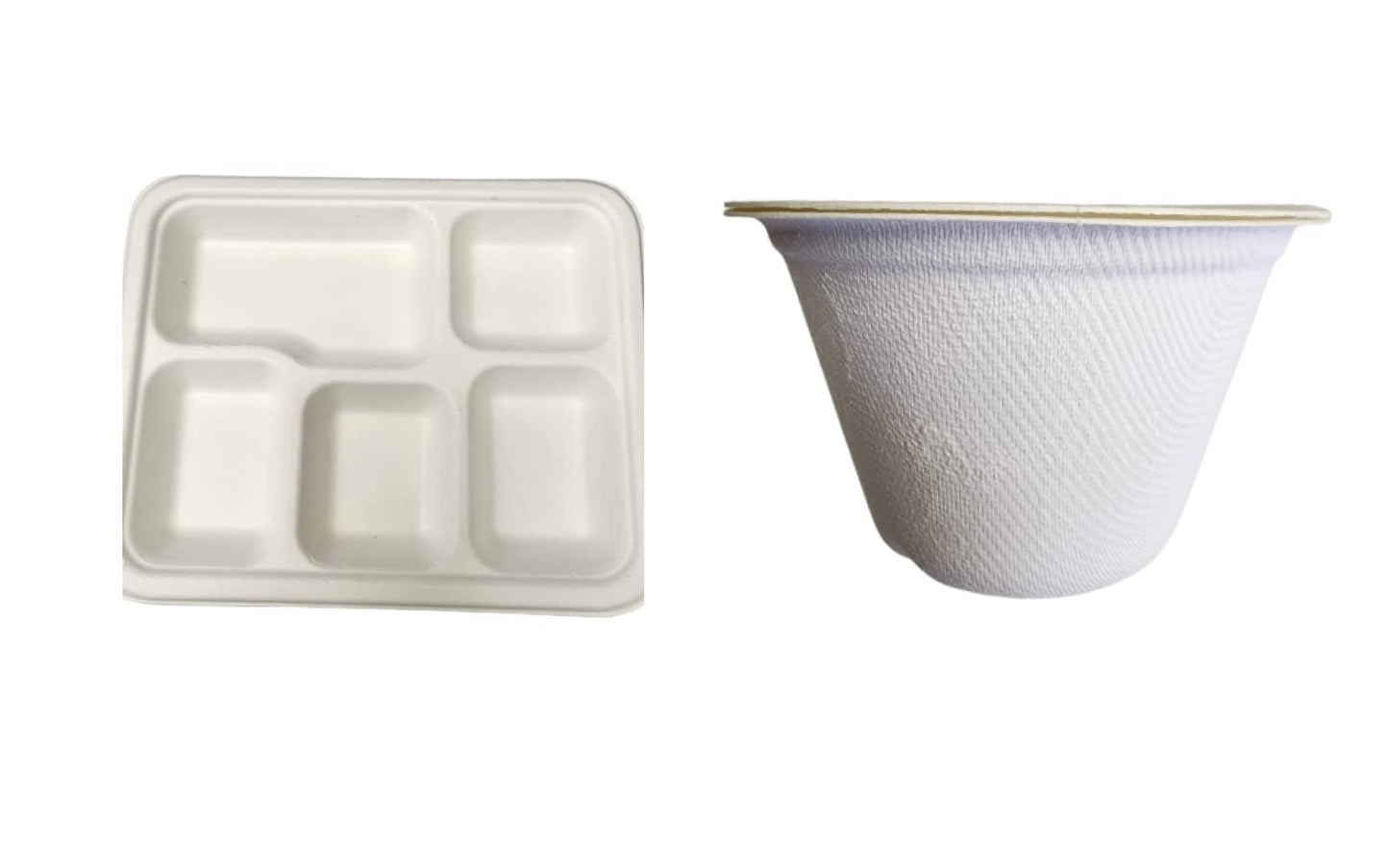 Biodegradable 5-Compartment Plates. Bulk 100 Pk. Compartment Thali Plates Trays - 100 Pack For Indian Puja, Partys