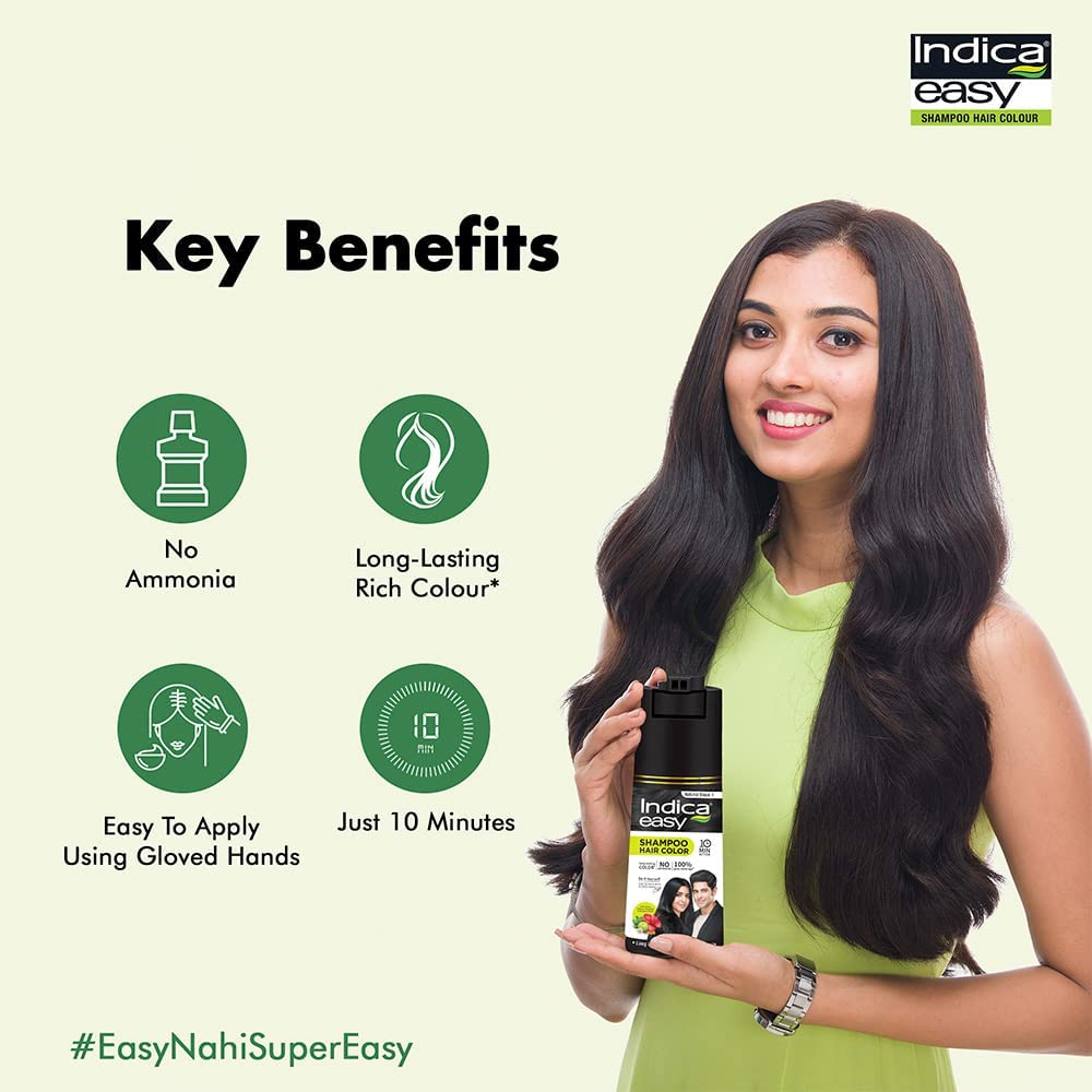 Indica Easy Shampoo In Hair Colour| Natural Black | 180ml (6.08 oz)