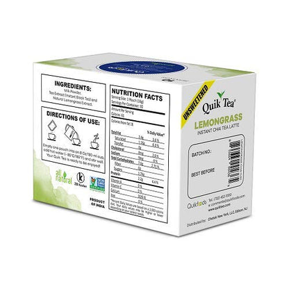 QuikTea Unsweetened Lemongrass Chai Latte (Packaging May Vary) 10 Count (Pack of 4) - Indian Tea