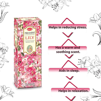 Precious Lily - Box of Six 20 Stick Tubes - HEM Incense