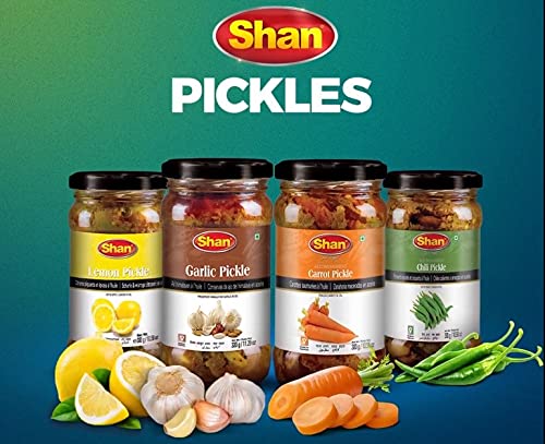 Shan Hyderabadi Mixed Pickle 10.58 oz (300g) - Hot and Spicy Mixed Vegetables Pickled in Oil  - Airtight Pet Jar