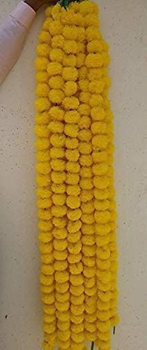 Pack of 5 Artificial Lemon Yellow Marigold Flower Garlands 5 Feet Long, for Parties, Indian Weddings, Indian Theme Decorations, Home Decoration, Photo Prop, Diwali, Indian Festival