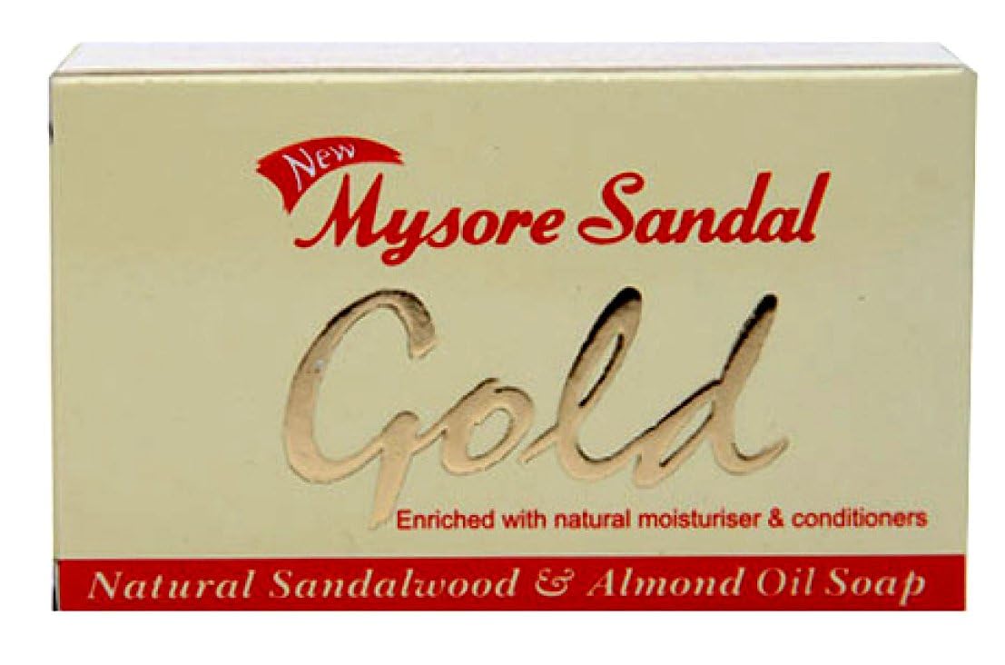 Mysore Sandal Gold Soap, 125 Grams Per Unit (Pack of 4) - Purest Sandalwood Soap - Grade 1 Soap - TFM 80% - Suitable for ALL Skin Type - Zero Dryness - Natural Sandalwood & Almond Oil Soap