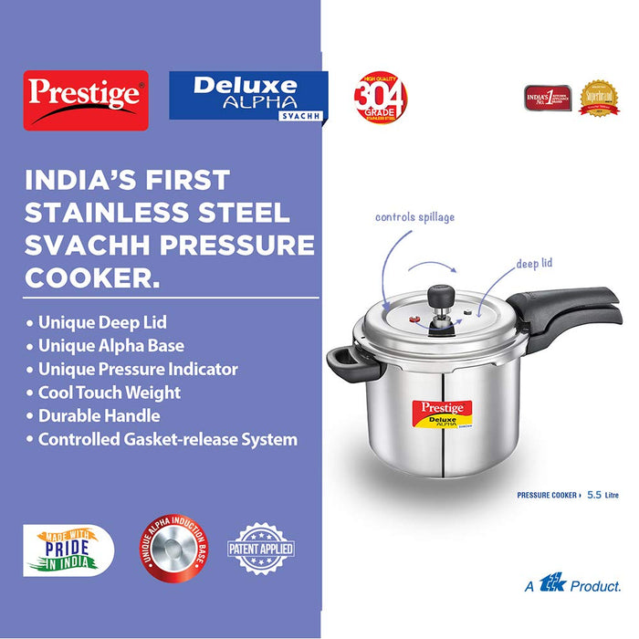 Prestige Deluxe Alpha St. Steel Pressure Cooker 5.5 Litres