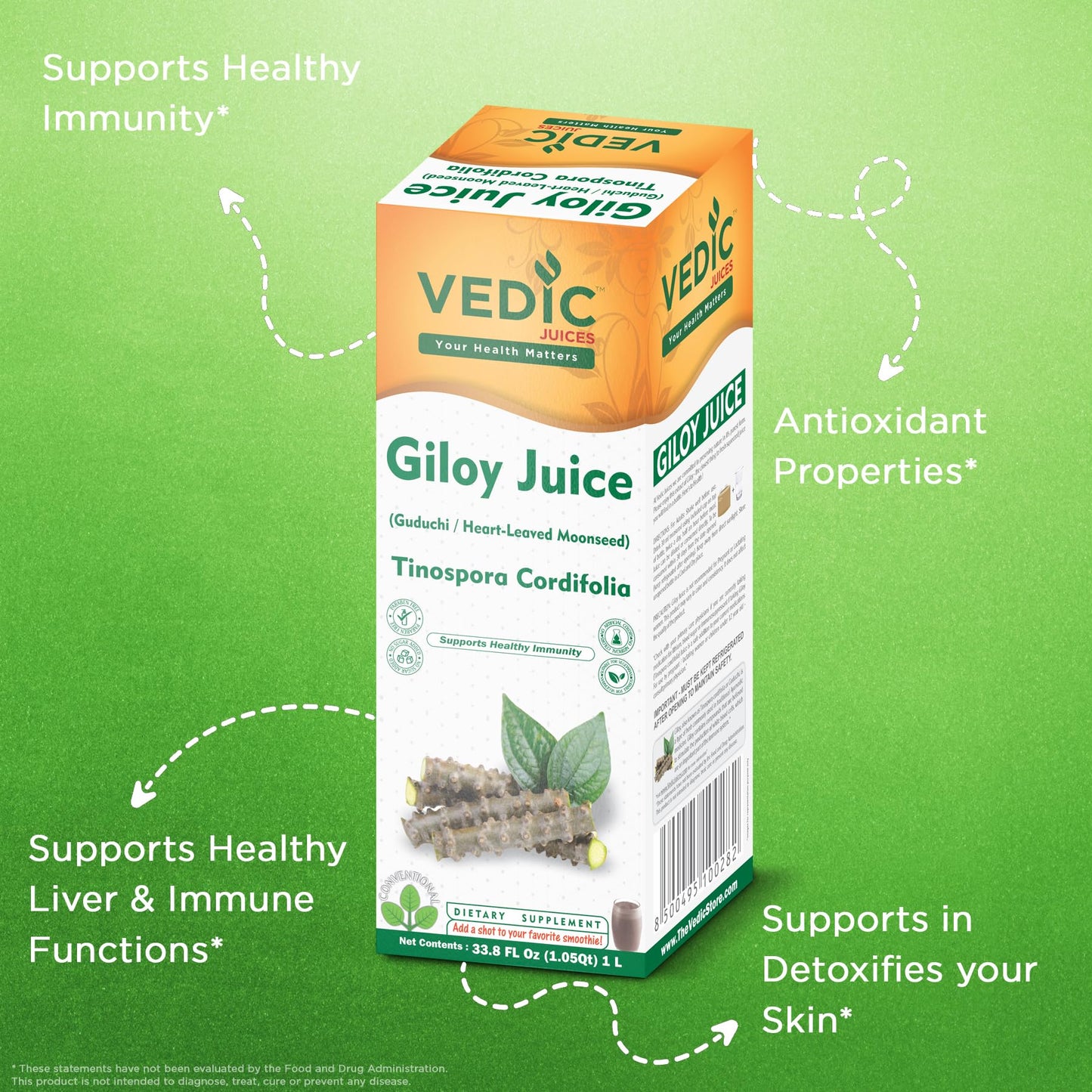 Vedic Giloy Juice 1L - Natural Juice for Building Immunity Guduchi Juice - 33.8oz, Ideal for Daily Use