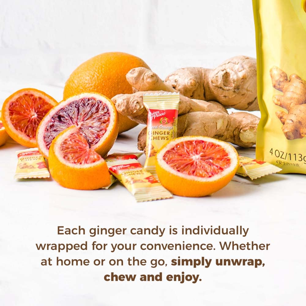 Prince of Peace Blood Orange Ginger Chews, 4 oz. Candied Ginger Candy Pack Ginger Chews Candy Natural Candy