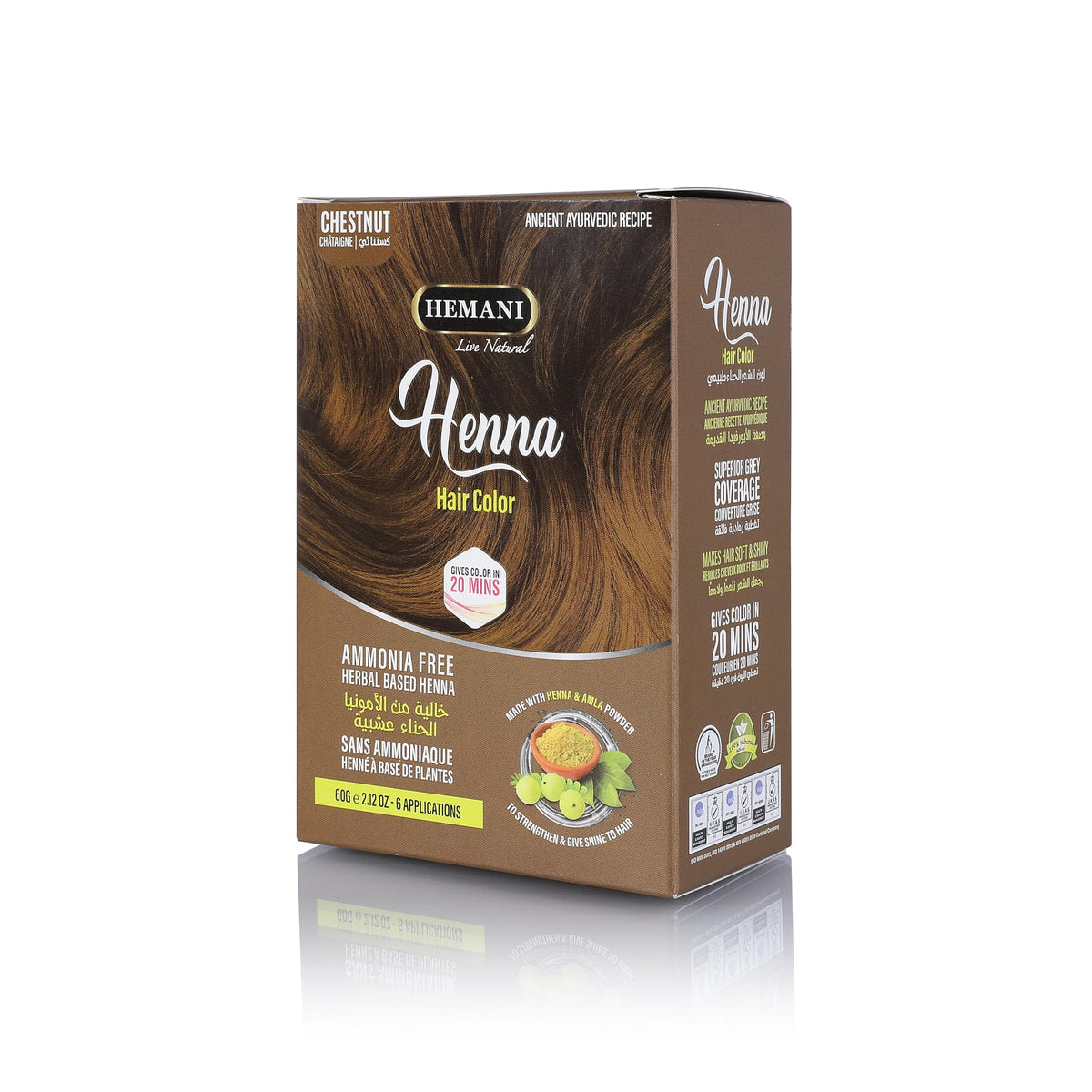 HEMANI Hair Henna Color 2.12 OZ (60g) 6 Applications, Colors in 20 Minutes - Ammonia Free - Herbal Based Henna (Chestnut)