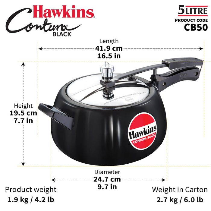 Hawkins CB50 Hard Anodised Pressure Cooker, 5-Liter,Black