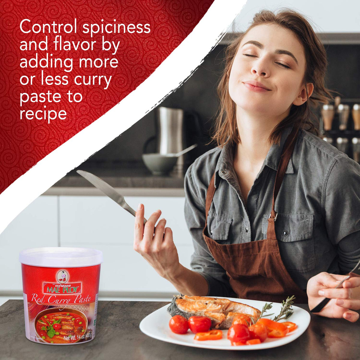 Mae Ploy Red Curry Paste, Authentic Thai Red Curry Paste For Thai Curries And Other Dishes, Aromatic Blend Of Herbs, Spices And Shrimp Paste, No MSG, Preservatives Or Artificial Coloring (14oz Tub)