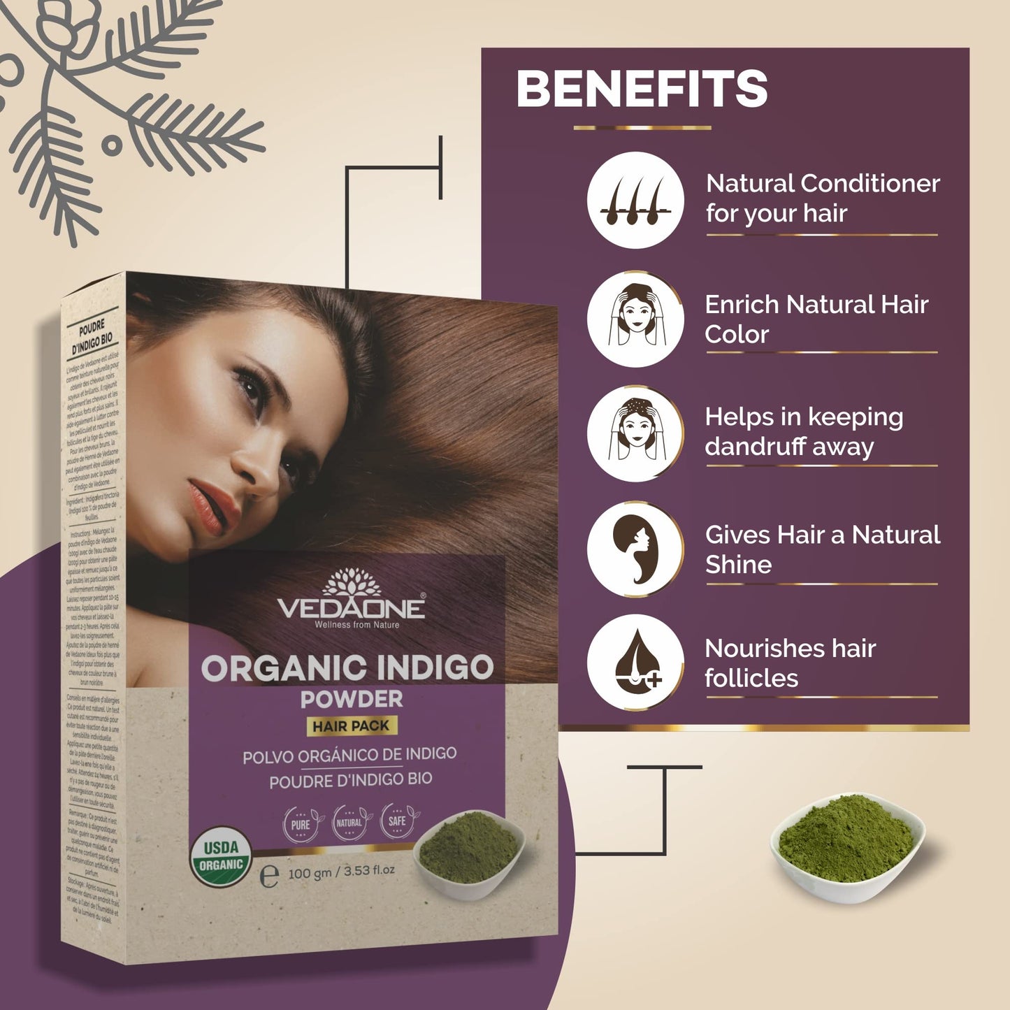Vedaone Organic Indigo Hair Powder 100gm