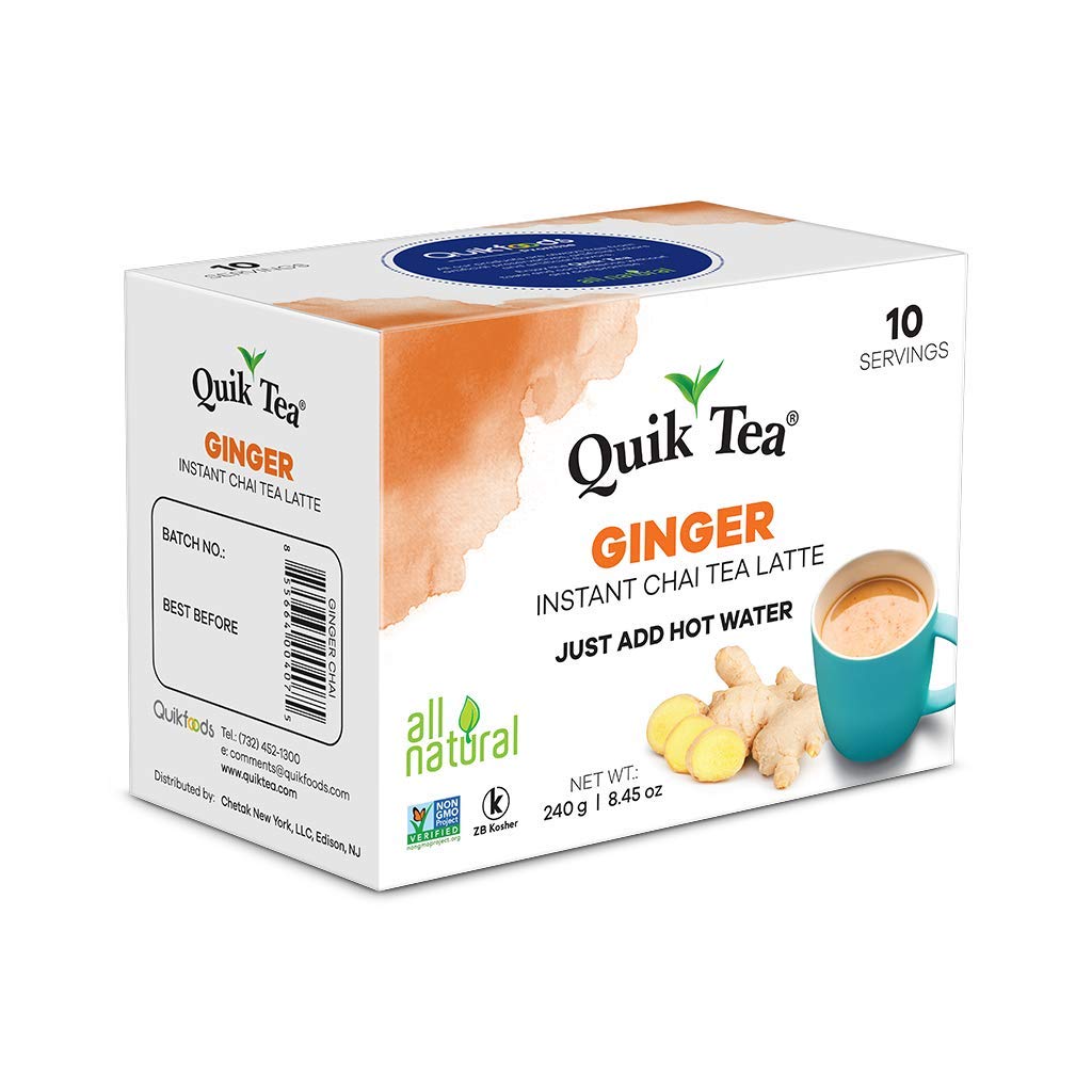 QuikTea Ginger Chai Tea Latte - 20 Count - All Natural Preservative Free Authentic Chai from Assam & Darjeeling
