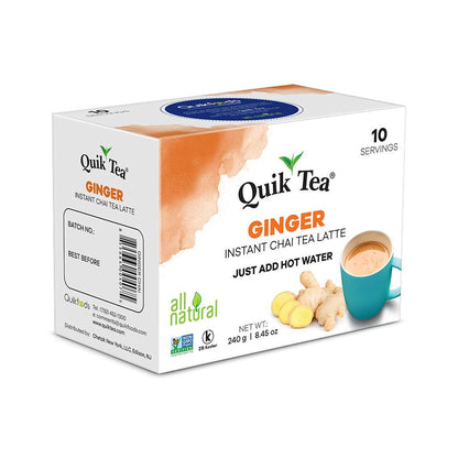 QuikTea Ginger Chai Tea Latte - 20 Count - All Natural Preservative Free Authentic Chai from Assam & Darjeeling