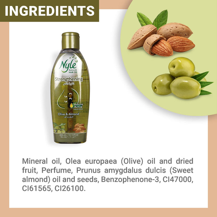 Nyle Strengthening Hair Oil with goodness of natural extracts of Coconut, Olive and Almond (300ml)(10.14 fluid ounces)