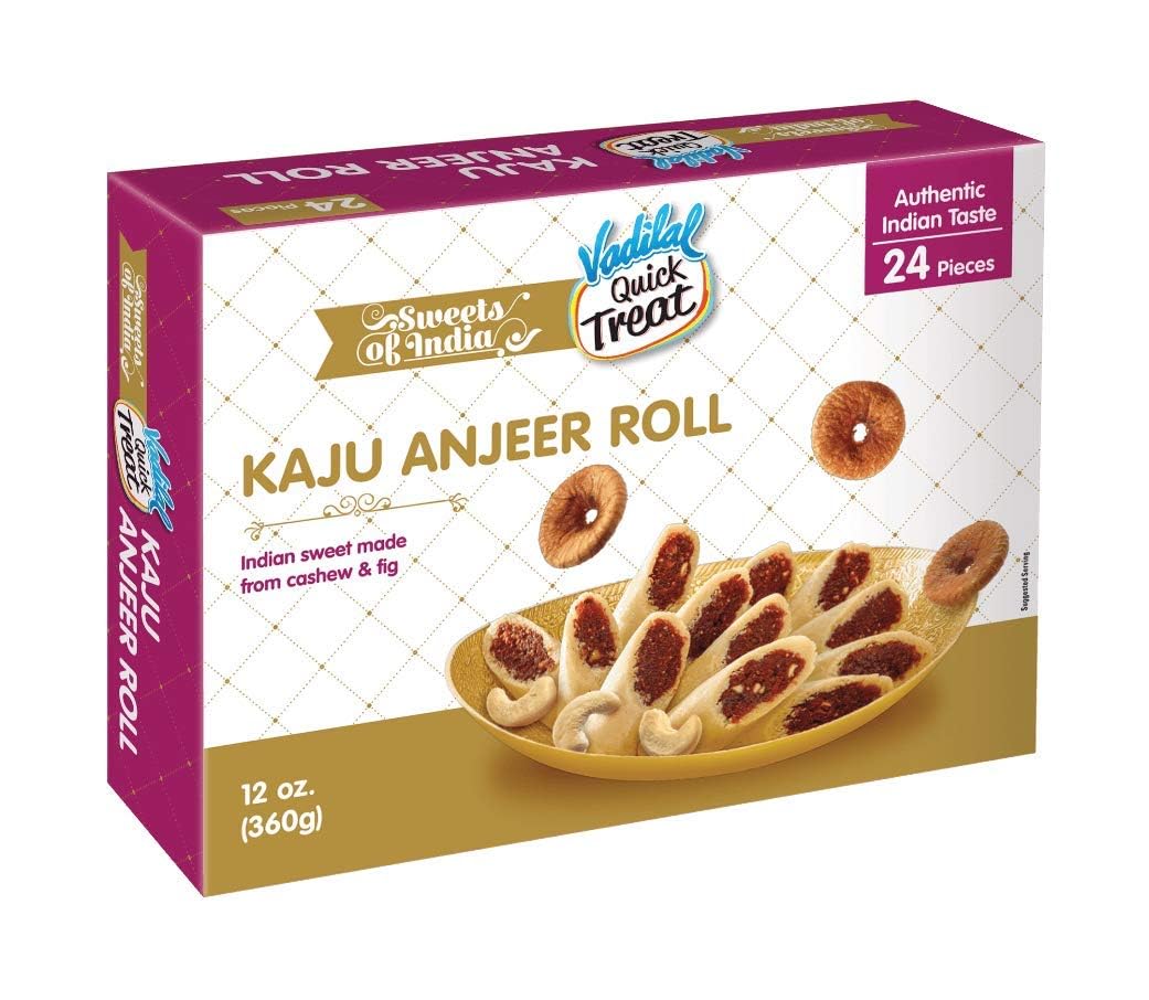 Vadilal Kaju Anjeer Roll 360 Grams (36pcs) Authentic Indian Sweets Made With Cashew Nuts & Fig.