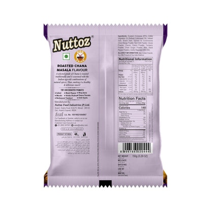Nuttoz Roasted Chana, 150g Pack of 2, Hing Jeera, Nimbu Pudina, Black Pepper, Masala Flavors (Masala Roasted Chana)