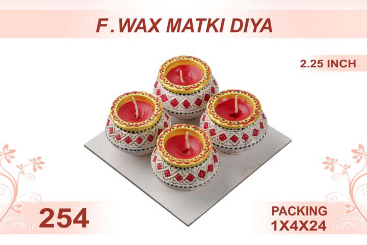 Flower Wax Matki Diya 4pc 2.25inch #254