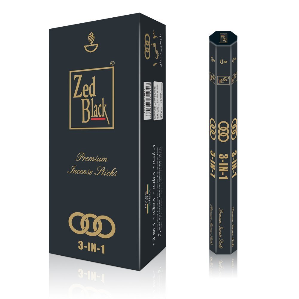 Zed Black 3-in-1 Incense Sticks- 3 Pleasant Aromas -Premium Long Lasting 90 Natural Incense Fragrance Sticks-Pack of 6(15 Per Box) Aroma Incense Sticks