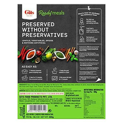 Gits Ready to Eat Dal Tadka, 1200g (Pack of 4 X 300g Each)