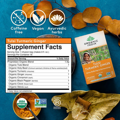 Organic India Tulsi Turmeric Ginger - 18 infusion bags - Food / Masala / Dal