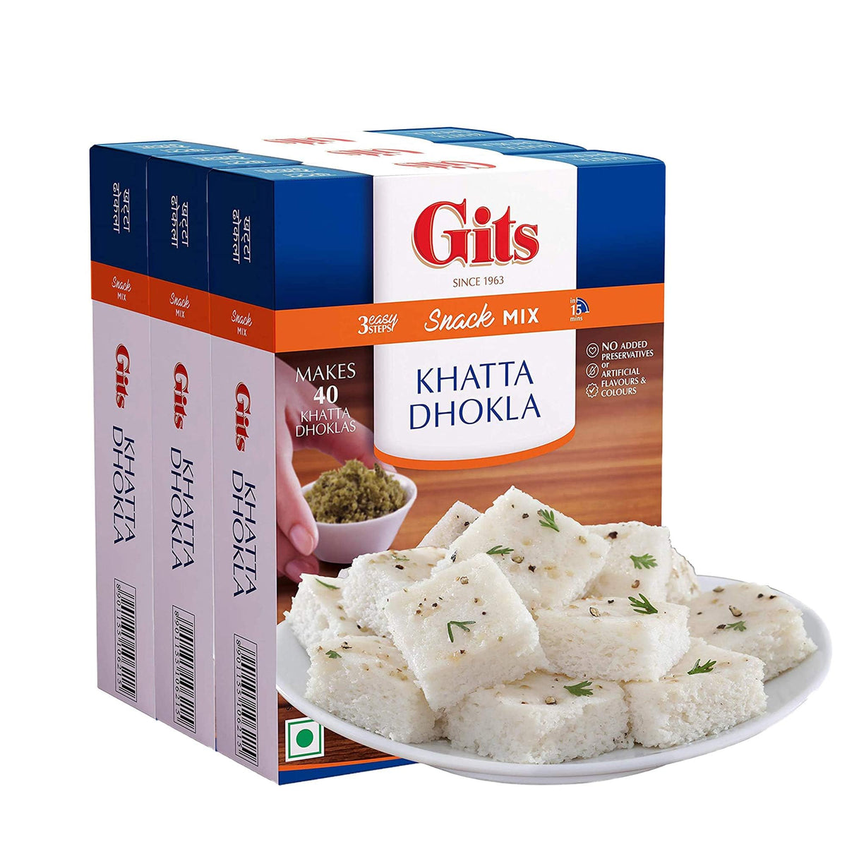 Gits Instant Mix Box - 600gm (Pack of 3 x 200gm) | Ready to Cook Indian Breakfast/Lunch/Dinner/Snack Meal | No Artificial Colors, Flavors, Preservatives, 100% Vegetarian, Easy Recipe (Khatta Dhokla)