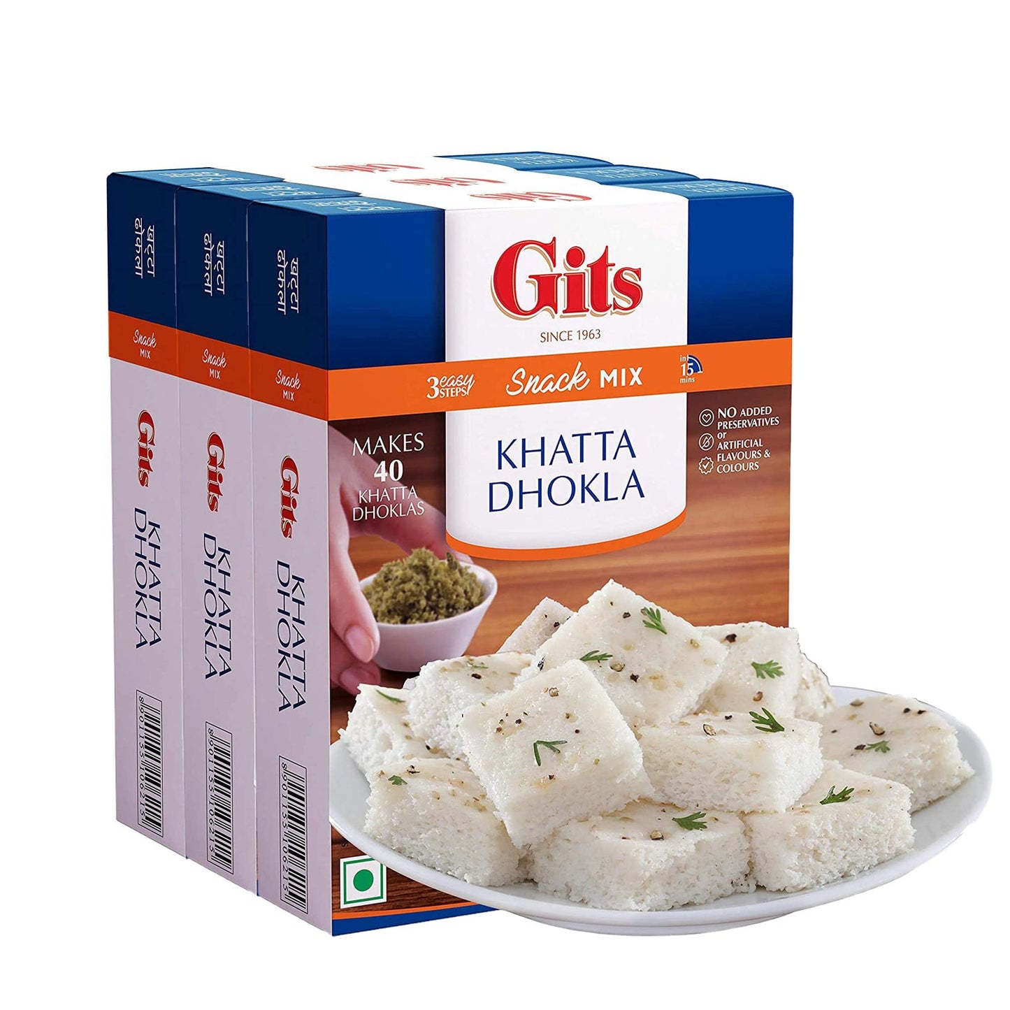Gits Instant Mix Box - 600gm (Pack of 3 x 200gm) | Ready to Cook Indian Breakfast/Lunch/Dinner/Snack Meal | No Artificial Colors, Flavors, Preservatives, 100% Vegetarian, Easy Recipe (Khatta Dhokla)