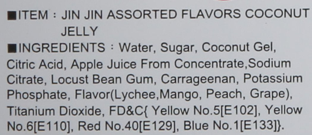 Jin Jin Assorted Fruit Coconut Candy Lychee Mango Peach and Grape Jelly Cups 52.9 Ounce Container