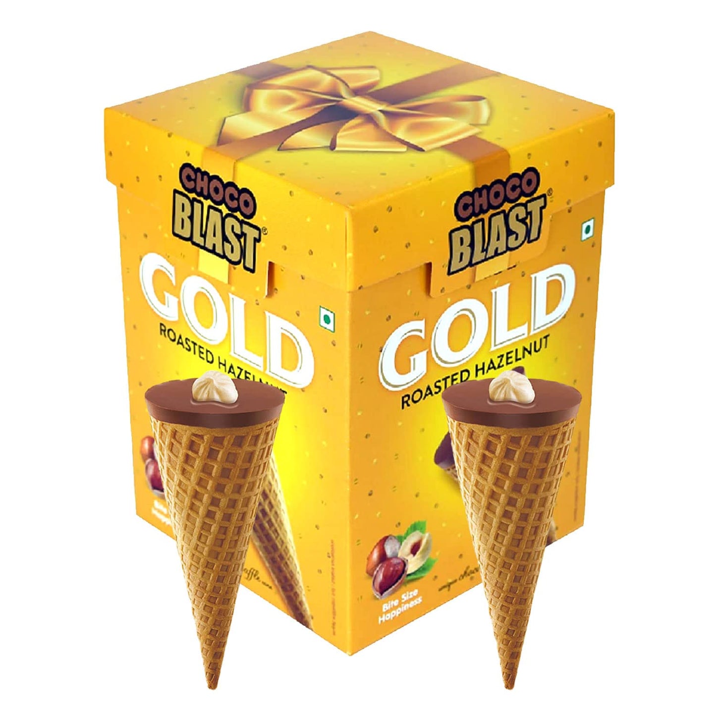 Pure Temptation Chocoblast Gold Hazelnut Chocolate Cone Bites- Chocolate Filled Waffle Cone Tips- Delicious Ice Cream Cone Ends Candy For Snacks & Dessert- Pack Of 1 (10 Individually Wrapped Pieces)