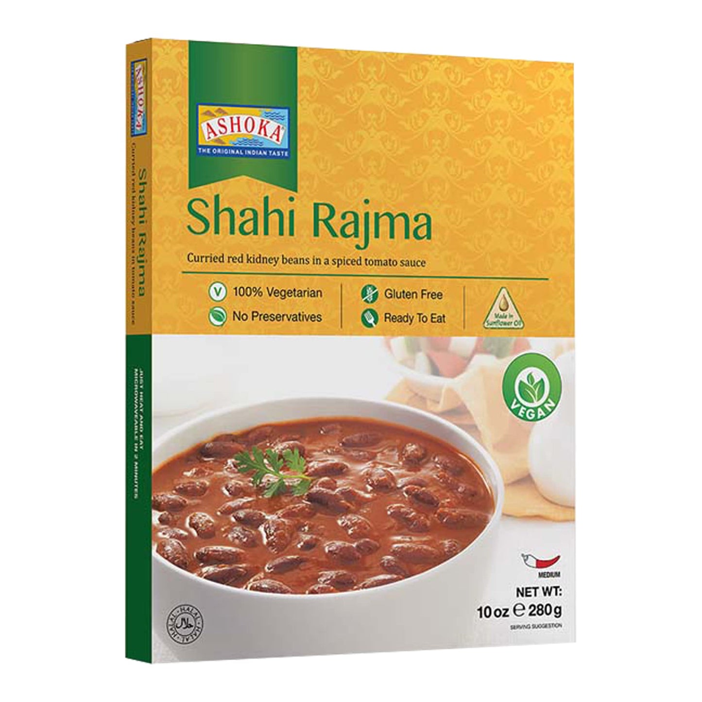 Ashoka Authentic Indian Meals 1932, Vegan Red Kidney Beans, All-Natural Microwaveable Entrees, Shahi Rajma, Travel Friendly Box, Gluten-Free & with No Preservatives, Pack of 1