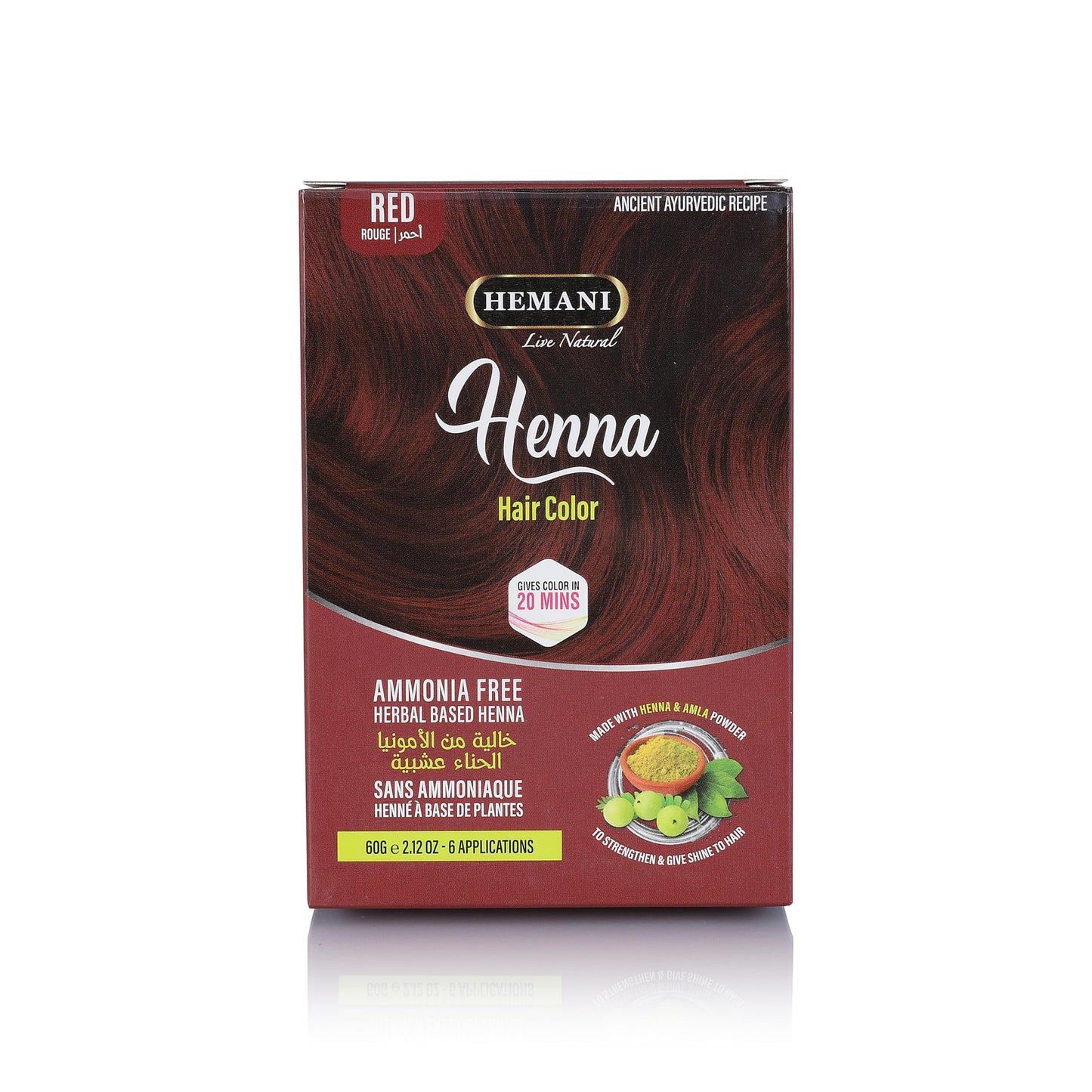 HEMANI Hair Henna Color 2.12 OZ (60g) 6 Applications, Colors in 20 Minutes - Ammonia Free - Herbal Based Henna (Red)
