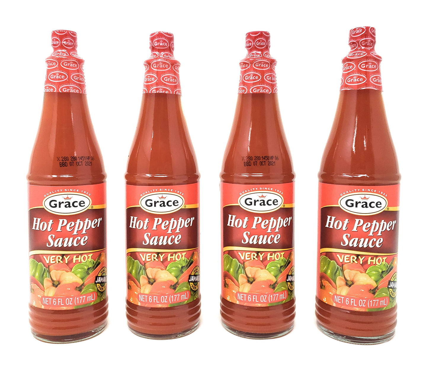 Grace Hot Pepper Sauce 6oz - 4 Pack Hot Sauce Bottles - Caribbean Hot Sauce - Jamaican Hot Sauce