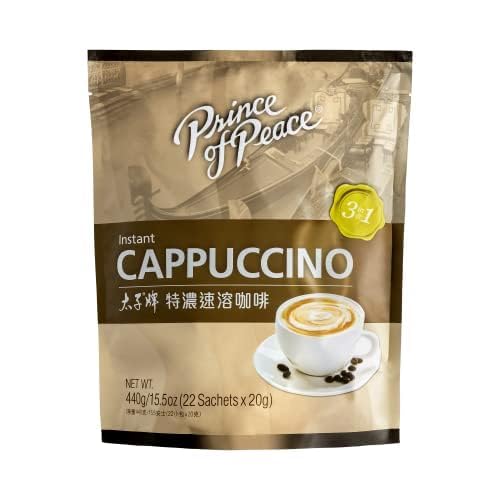 Prince of Peace 3 in 1 Instant Cappuccino, 22 Sachets Coffee Mix with Caffeine, Smooth and Tasty, Convenient Just Add Water