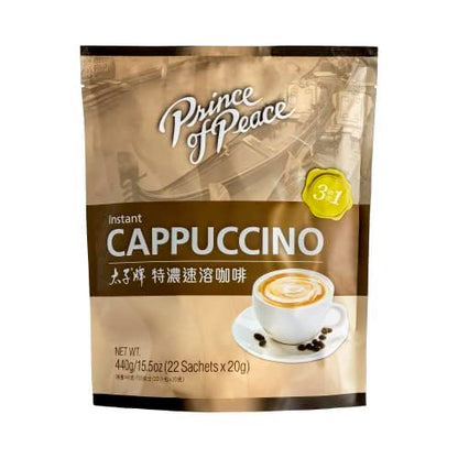 Prince of Peace 3 in 1 Instant Cappuccino, 22 Sachets Coffee Mix with Caffeine, Smooth and Tasty, Convenient Just Add Water