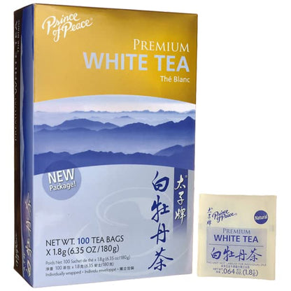 Prince of Peace Premium White Tea, 100 Tea Bags White Tea Bags Prince of Peace White Peony Tea Camellia Sinensis Tea Bags Prince of Peace Tea Premium Grade Tea