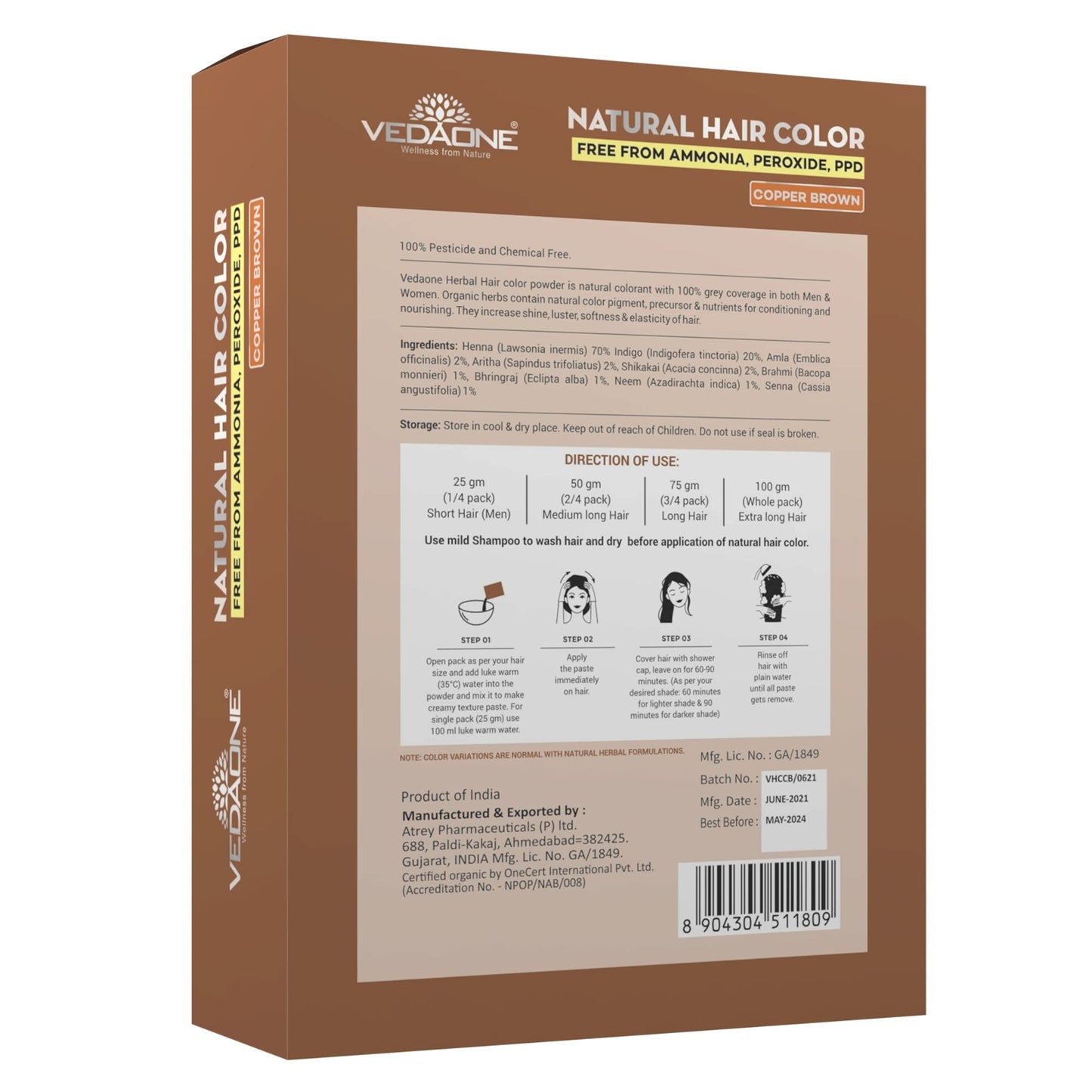Vedaone Natural Hair Color Copper Brown 100gm