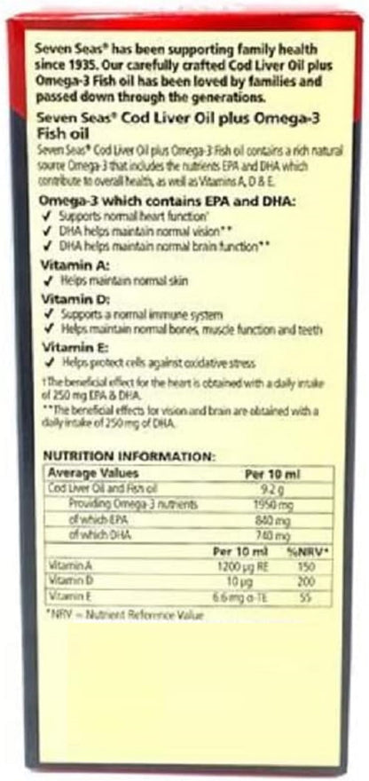 Seven Seas Orig Cod Liver Oil Plus Omega-3 Fish Oil 450ml
