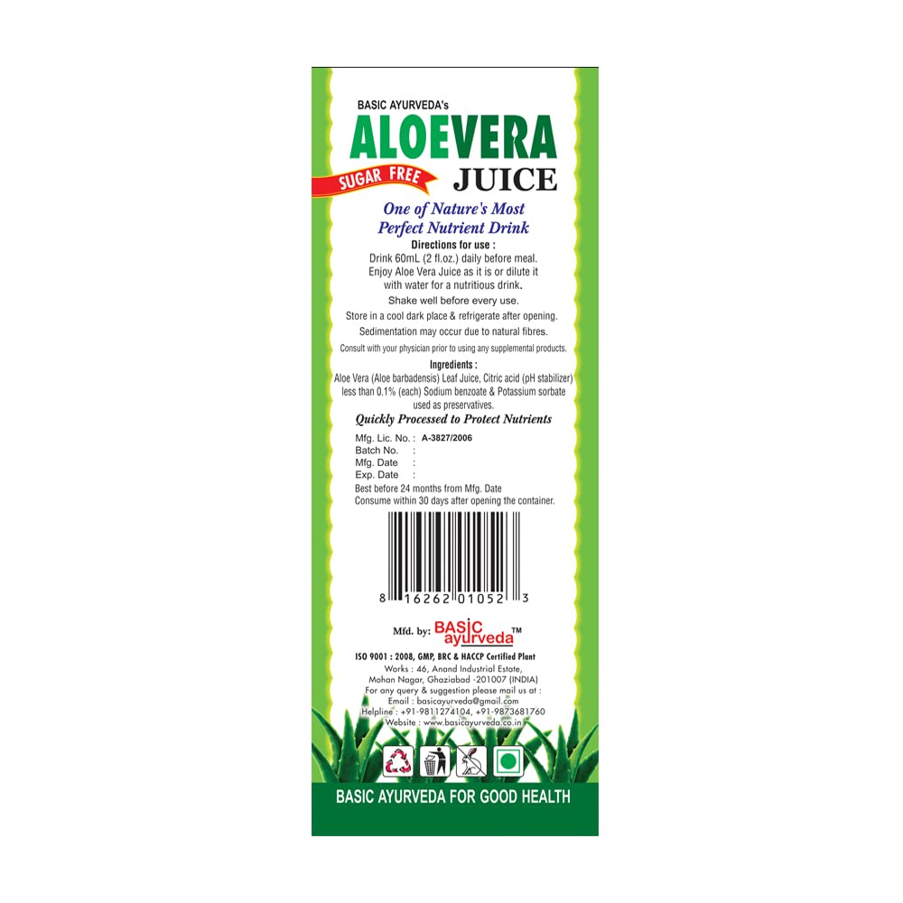 Basic Ayurveda Aloe Vera Juice Sugar Free 960 ml
