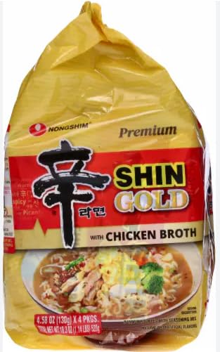 Nongshim Premium Shin Gold with Chicken Broth (4.58oz, Pack of 4), Set of 2 - Total 8 Pack
