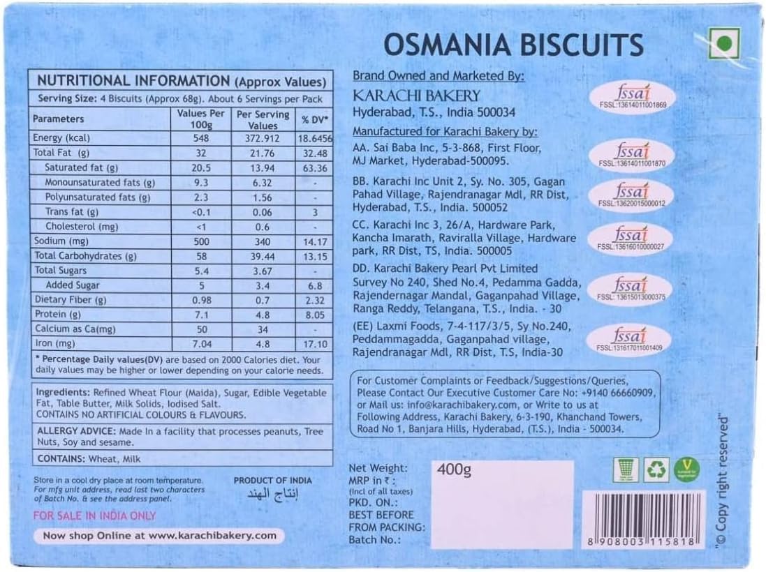 Karachi's Osmania Biscuits 400 gms - Snacks & Savory