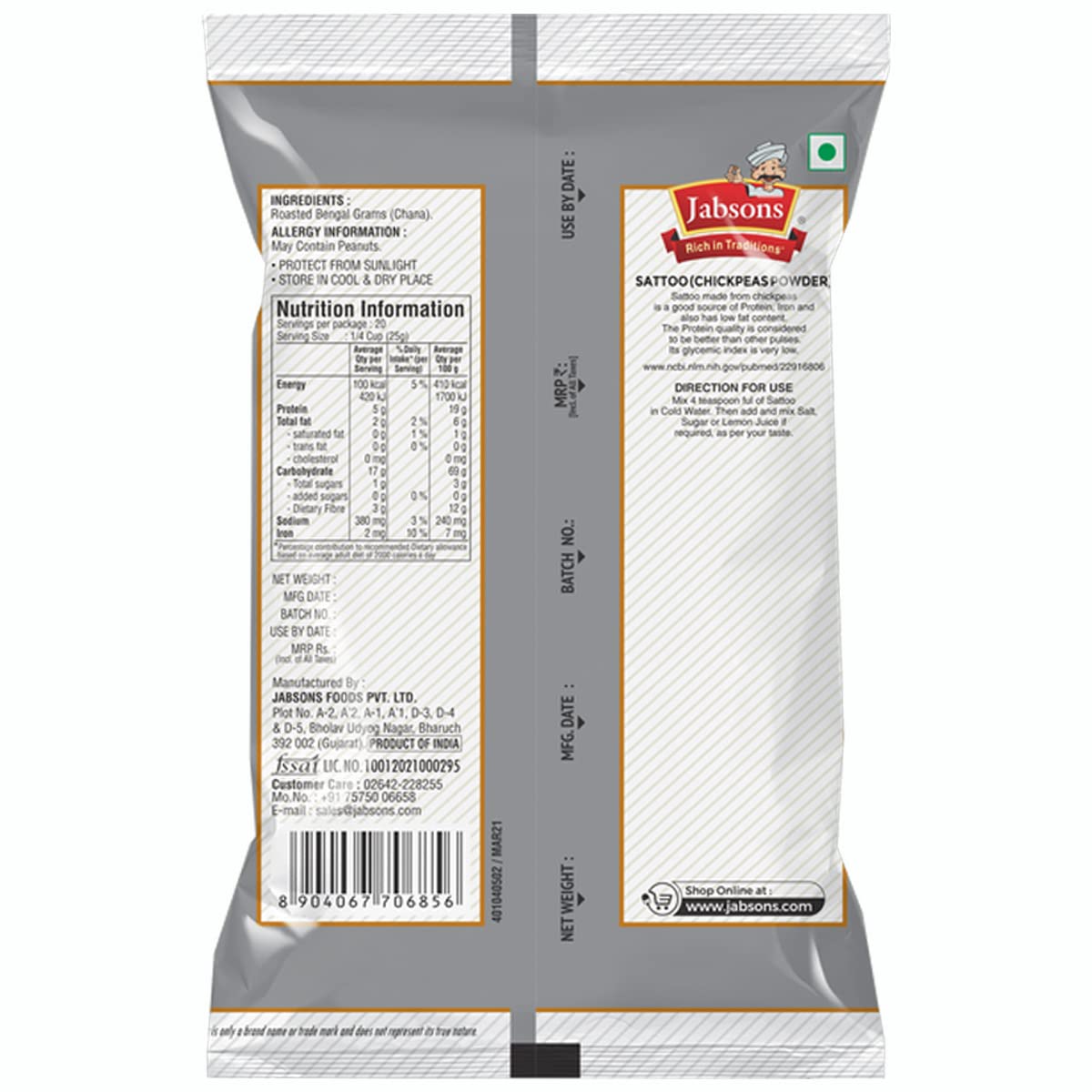 Jabsons Sattoo 500 gms - Food / Masala / Dal