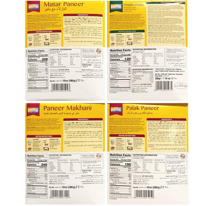 Ashoka - Paneer Combo (Matar Paneer, Paneer Makhani, Punjabi Choley, Palak Paneer), 4 PACK, Ready to Eat Meals