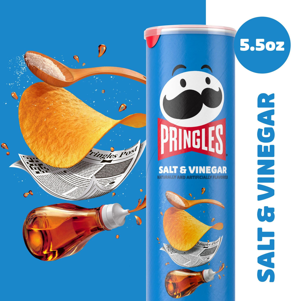 Pringles Potato Crisps Chips, Lunch Snacks, On-The-Go Snacks, Salt and Vinegar, 5.5oz Can (1 Can)