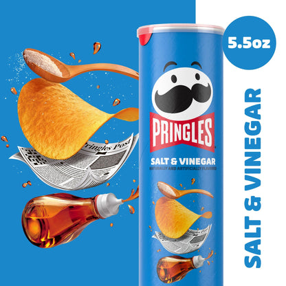 Pringles Potato Crisps Chips, Lunch Snacks, On-The-Go Snacks, Salt and Vinegar, 5.5oz Can (1 Can)