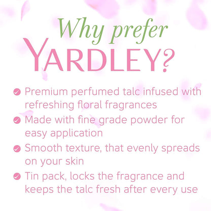 Yardley London Fresh Floral Fragrance Locked in a Fine & Silky Perfumed Talcum Powder (Yardley London English Rose, Pack of 3 250Gram)