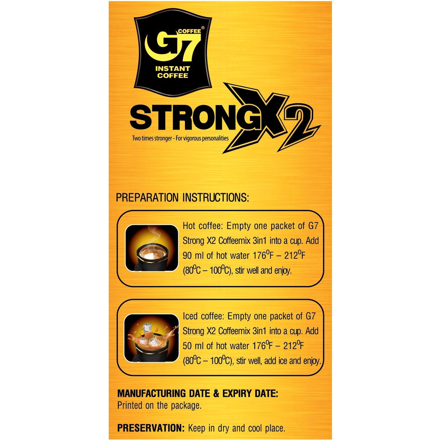 Trung Nguyen G7 Strong X2 3 in 1 Instant Coffee Roasted Ground Coffee Blend w/Non-dairy Creamer and Sugar Strong and Bold Instant Vietnamese Coffee (24 Single Serve Packets)