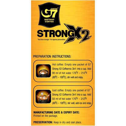 Trung Nguyen G7 Strong X2 3 in 1 Instant Coffee Roasted Ground Coffee Blend w/Non-dairy Creamer and Sugar Strong and Bold Instant Vietnamese Coffee (24 Single Serve Packets)