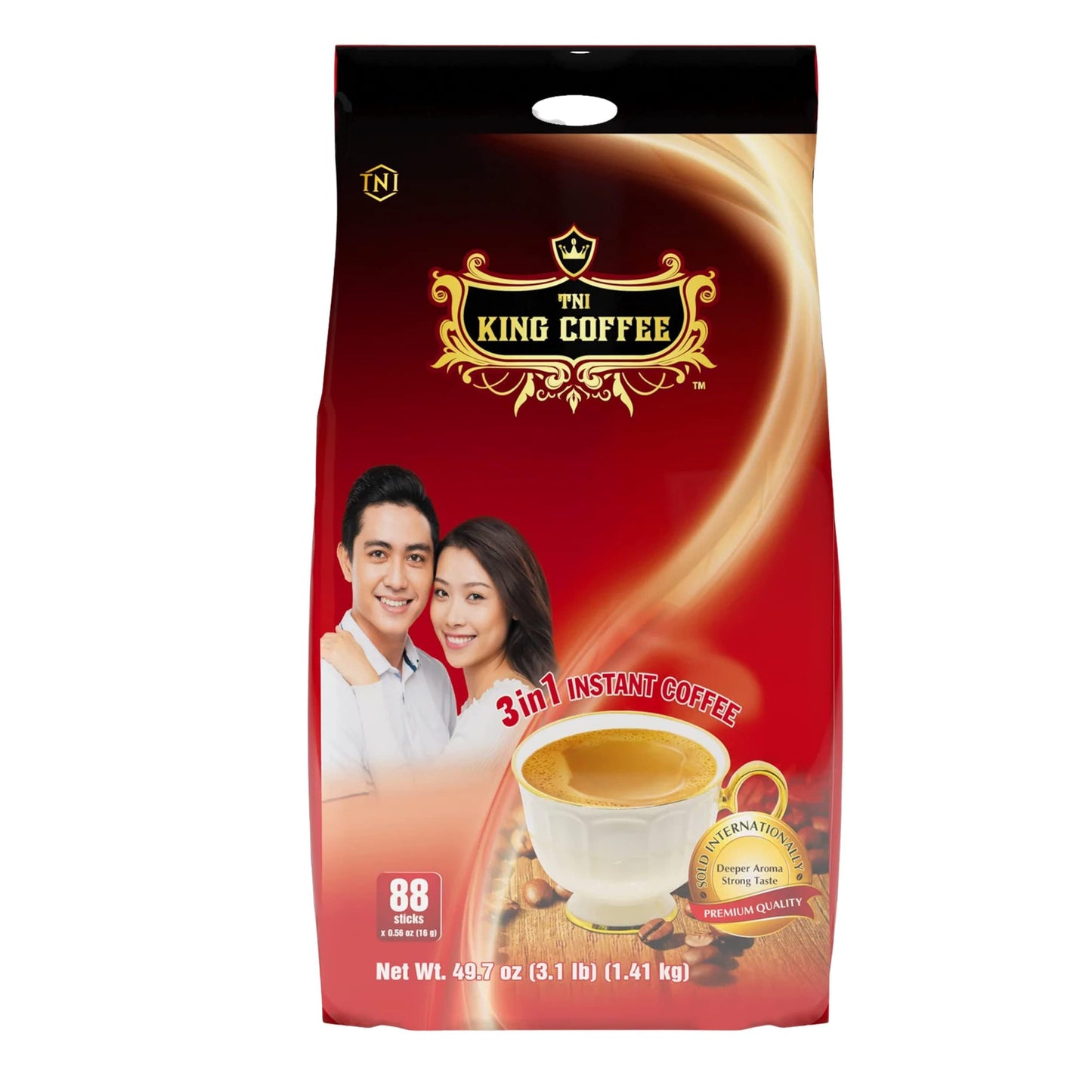 King Coffee Premium Instant Coffee - 3 in 1 Vietnamese Coffee Blend w/ Creamer & Sugar - 88 Single Serve Instant Coffee Packets (1 Bag - 88 Sticks)